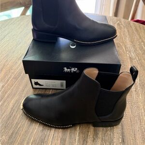 Coach Black Ankle Boots with Gold Trim